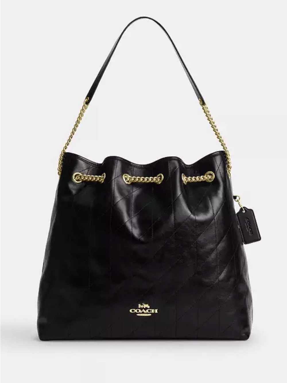 Coach Black Quilted Leather Shoulder Hobo with Gold Chain Trim
